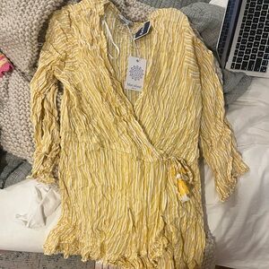 Yellow Striped Wrap Dress